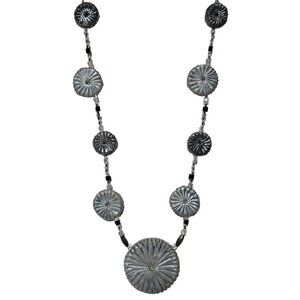 Handcrafted Textured Circular Black Silver Pendants Necklace Fashion Jewelry